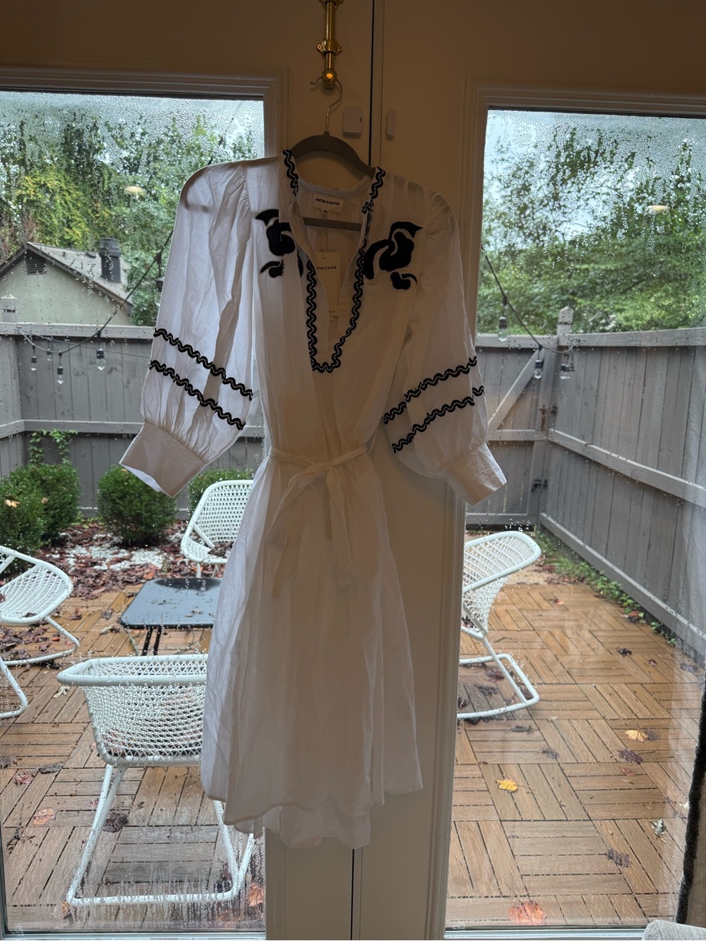 Antik Batik White V-Neck Embroidered Maxi/Midi Dress with Black Trim